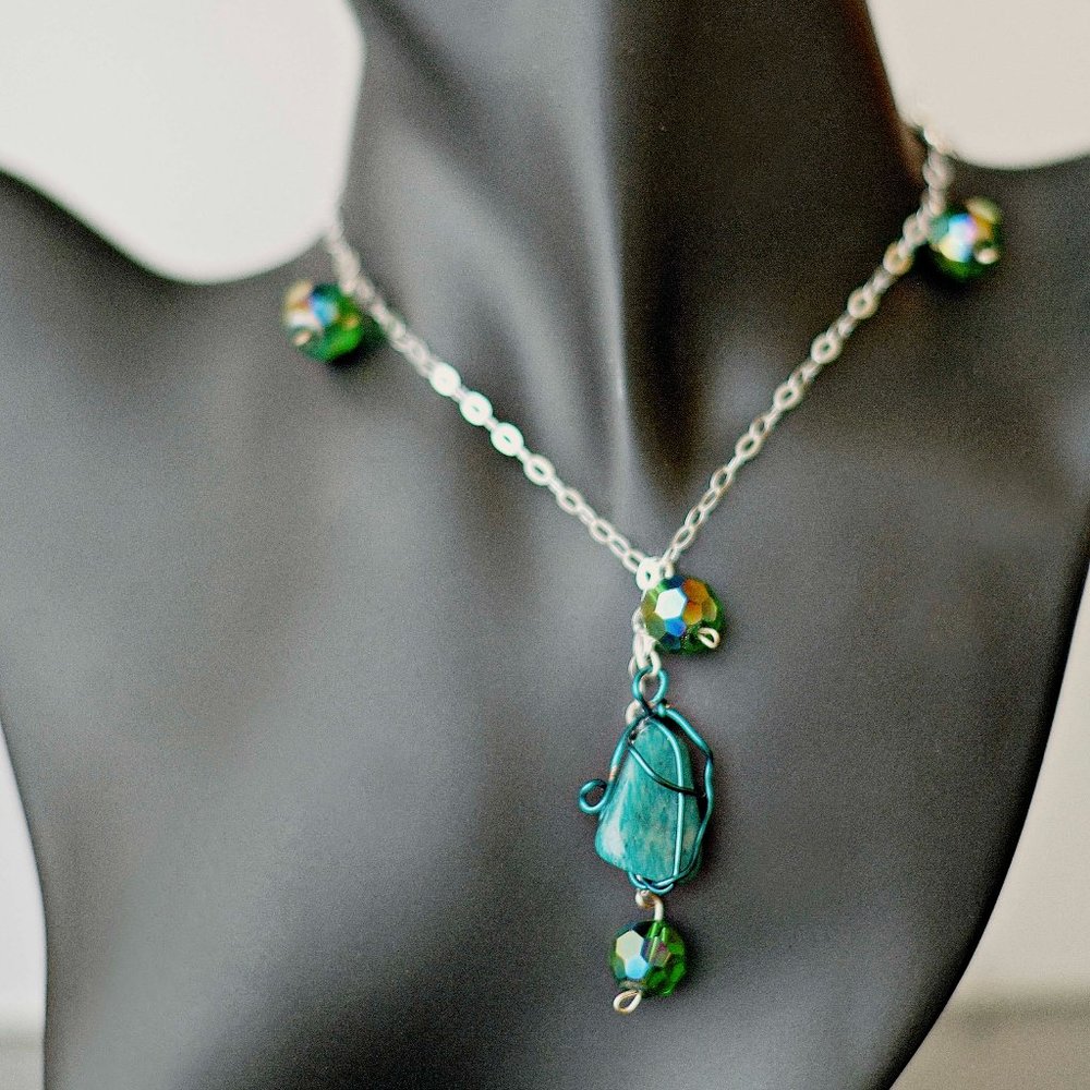 Fractals from an Emerald Galaxy - Green Agate, Crystals Silver